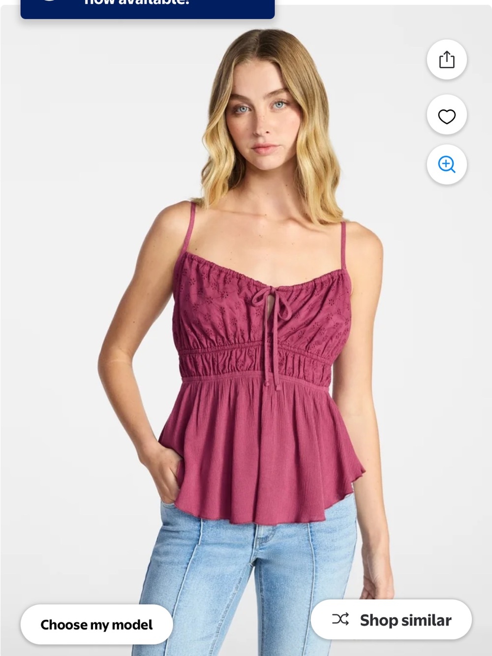 8/$20 No Boundaries top camisole Eyelet Tie Front w/adj straps NWT medium